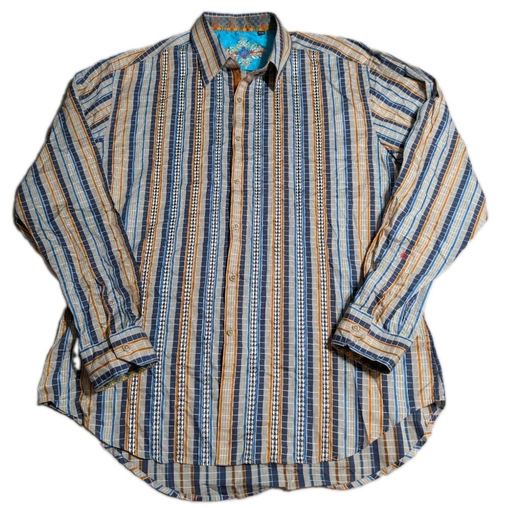 Robert Graham Shirt Mens XL Blue Plaid Classic Fit Long Sleeve Button Front